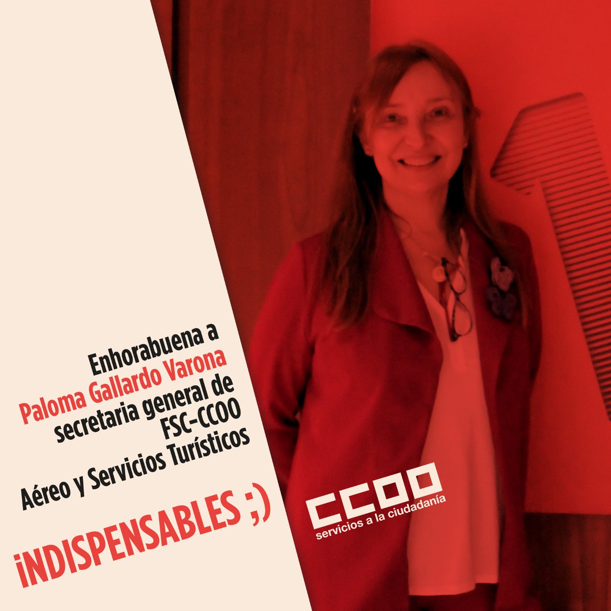 🔴Paloma Gallardo, secretaria general de <a href="/aereoccoo/">Sector Aéreo CCOO</a> 🔴

📍La pasada semana, celebramos nuestro Congreso en Castelldefels donde Paloma y su nuevo equipo fueron elegidos para liderar nuestro sector durante los próximos años.

📲 Os dejamos toda la información en nuestra web
