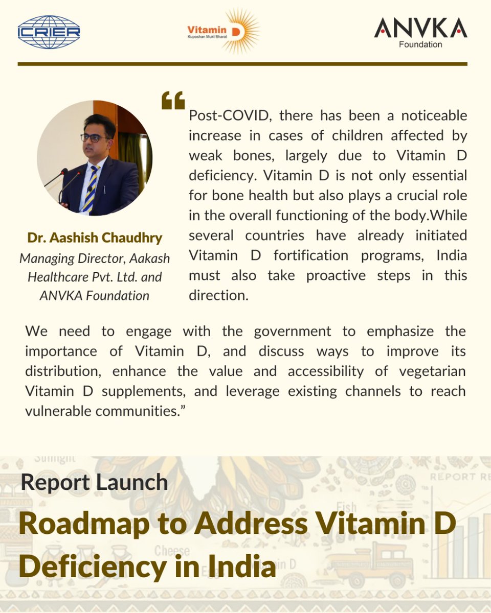 ICRIER (@icrier) on Twitter photo #LiveUpdates from the launch of our latest report, 'Roadmap to Address Vitamin D Deficiency in India'. <a href="/DrAashishC56843/">Dr. Aashish Chaudhry</a>, MD, <a href="/AakashHSSH/">Aakash Healthcare</a> & Director, ANVKA Foundation, opens the event by sharing his insights on the growing concern of #VitaminD deficiency and the need for action. #LiveUpdates from the launch of our latest report, 'Roadmap to Address Vitamin D Deficiency in India'. <a href="/DrAashishC56843/">Dr. Aashish Chaudhry</a>, MD, <a href="/AakashHSSH/">Aakash Healthcare</a> & Director, ANVKA Foundation, opens the event by sharing his insights on the growing concern of #VitaminD deficiency and the need for action.
