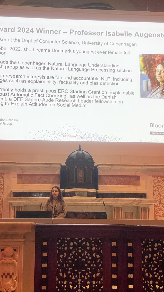 bcs_irsg's tweet image. Many congratulations to the Karen Spärck Jones Award winner @IAugenstein! 👏 🎉
The award was presented @ecir2025 by @HaimingLiu1. We also thank our sponsor @BloombergUK, represented by @edgarmeij! #ecir2025