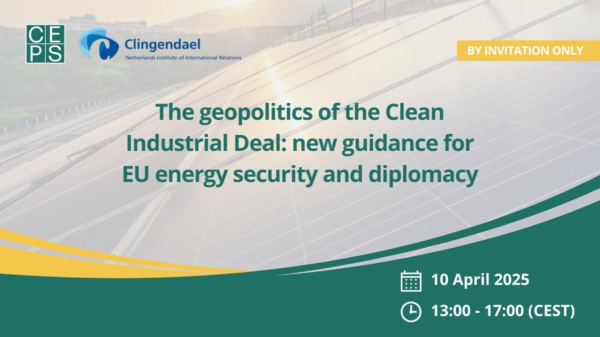CEPS ThinkTank (@ceps_thinktank) on Twitter photo How can the EU secure leadership in clean tech & energy security in an era of rising geopolitical competition?
We will discuss this and more tomorrow at our roundtable with:
📌 <a href="/SanBilal1/">San Bilal</a>, <a href="/ECDPM/">ECDPM 🔎 🌍</a>
📌 <a href="/mnijdam/">Michiel Nijdam</a>, <a href="/HavenRotterdam/">Havenbedrijf R'dam</a>
📌 <a href="/TiborStelbaczky/">Stelbaczky Tibor</a>, <a href="/eu_eeas/">European External Action Service - EEAS 🇪🇺</a>
📌 Margit Wunsch How can the EU secure leadership in clean tech & energy security in an era of rising geopolitical competition?
We will discuss this and more tomorrow at our roundtable with:
📌 <a href="/SanBilal1/">San Bilal</a>, <a href="/ECDPM/">ECDPM 🔎 🌍</a>
📌 <a href="/mnijdam/">Michiel Nijdam</a>, <a href="/HavenRotterdam/">Havenbedrijf R'dam</a>
📌 <a href="/TiborStelbaczky/">Stelbaczky Tibor</a>, <a href="/eu_eeas/">European External Action Service - EEAS 🇪🇺</a>
📌 Margit Wunsch