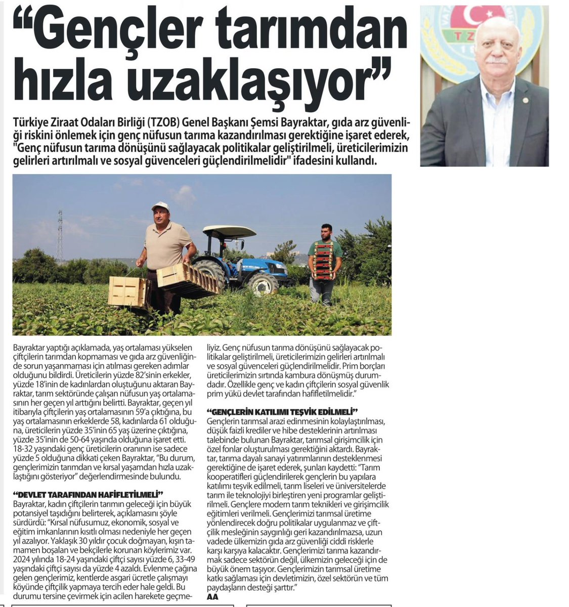 Çiftçi yaş ortalamasını değerlendirdiğim basın açıklaması gazetelerde geniş yer aldı.