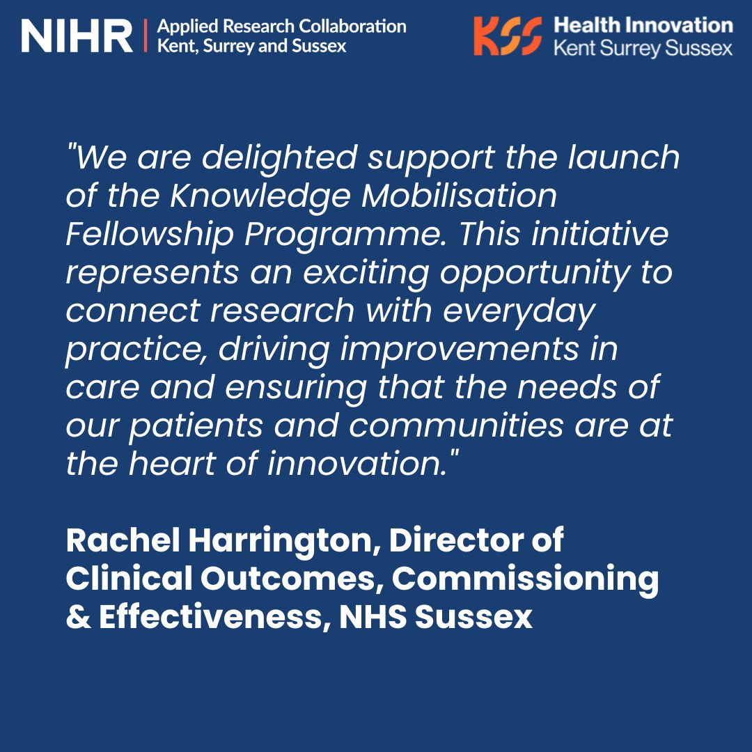 NHS Sussex News (@nhssussex) on Twitter photo Help bridge the gap between research and real-world health and social care.
The Sussex Health and Care Research Partnership has partnered with <a href="/ARC_KSS/">NIHR ARC Kent, Surrey and Sussex</a> to launch the Knowledge Mobilisation Fellowship Programme for healthcare staff in Sussex.
orlo.uk/CYJ2t Help bridge the gap between research and real-world health and social care.
The Sussex Health and Care Research Partnership has partnered with <a href="/ARC_KSS/">NIHR ARC Kent, Surrey and Sussex</a> to launch the Knowledge Mobilisation Fellowship Programme for healthcare staff in Sussex.
orlo.uk/CYJ2t