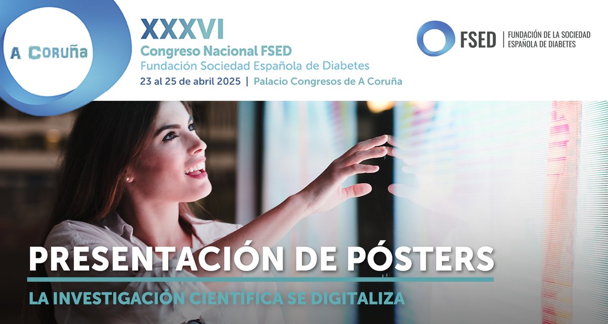 #SEDiab2025 🔵 La investigación se digitaliza

🆕 Este año, la presentación científica en el XXXVI Congreso Nacional de la FSED da un paso más con la introducción de posters electrónicos. Disponibles online y con audios explicativos de los autores, podrán consultarse en pantallas