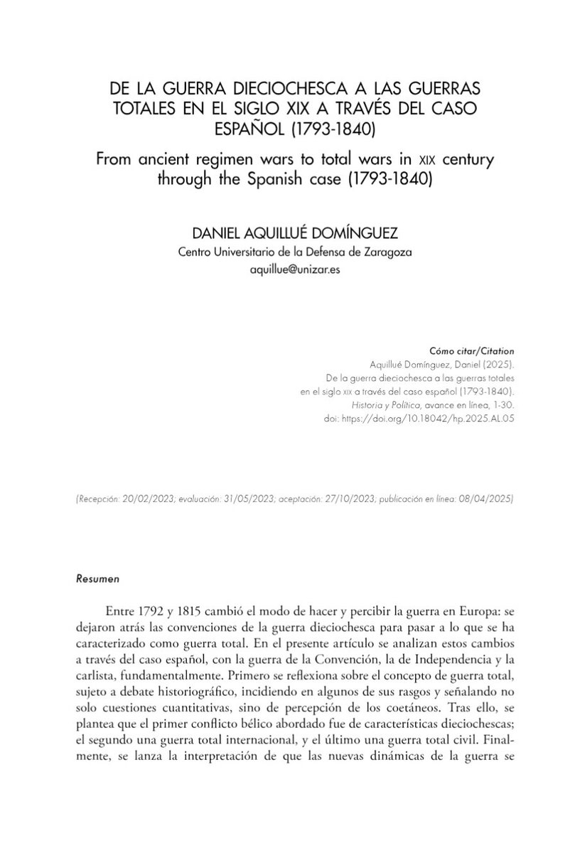 Daniel Aquillué (@danielaquillue) on Twitter photo Nuevo artículo en el avance en línea de <a href="/historiaypol/">Historia y Política</a>
"De la guerra dieciochesca a las guerras totales en el siglo XIX a través del caso español (1793-1840)"⬇️
recyt.fecyt.es/index.php/Hyp/… Nuevo artículo en el avance en línea de <a href="/historiaypol/">Historia y Política</a>
"De la guerra dieciochesca a las guerras totales en el siglo XIX a través del caso español (1793-1840)"⬇️
recyt.fecyt.es/index.php/Hyp/…