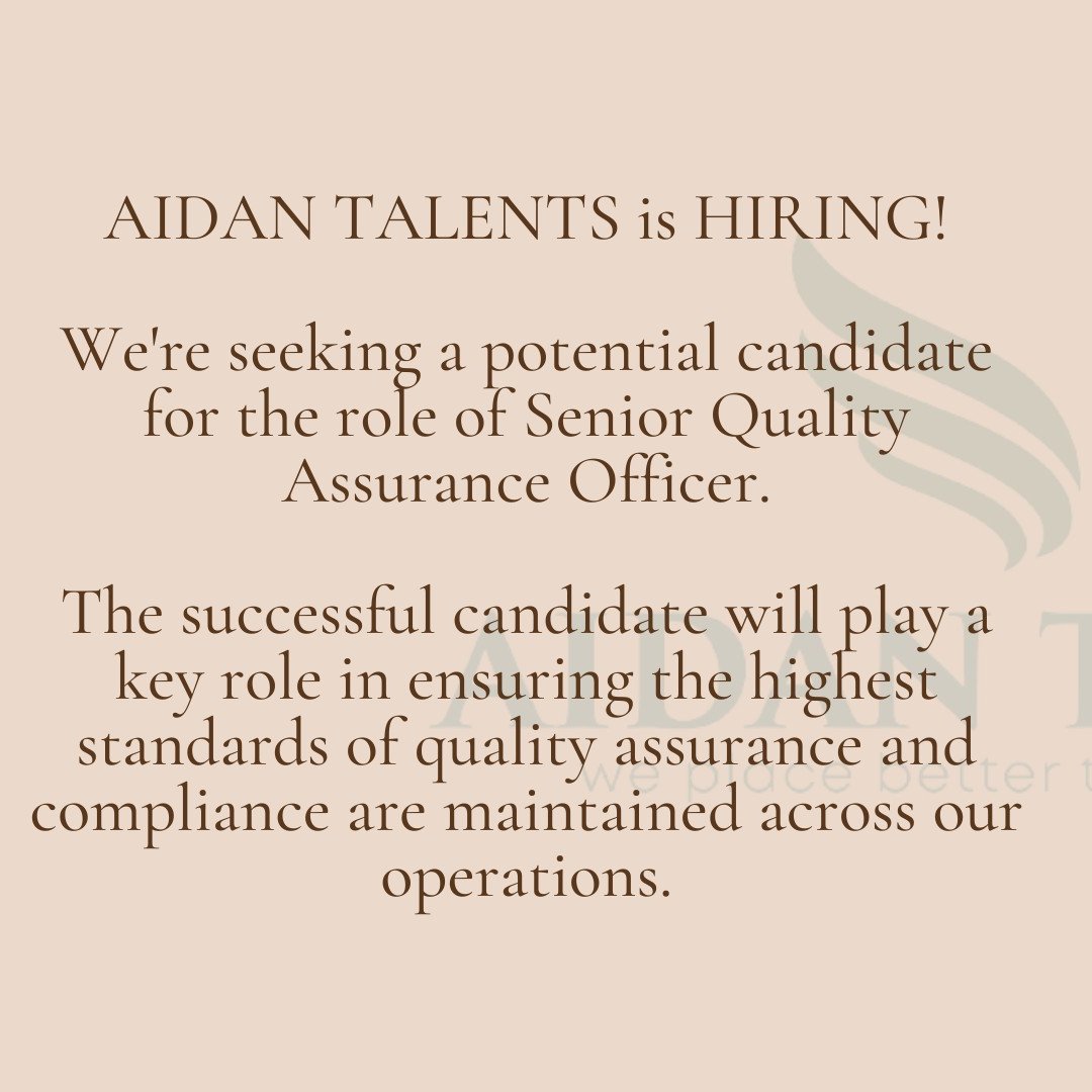 AidanTalents's tweet photo. AIDAN TALENTS is HIRING!

We're seeking a candidate for Sr. Quality Assurance.

The successful candidate will play a key role in ensuring the highest standards of quality assurance and compliance are maintained across our operations.

Interested in learning more? Let's chat! 🙂 https://t.co/WOp3SO2ywa