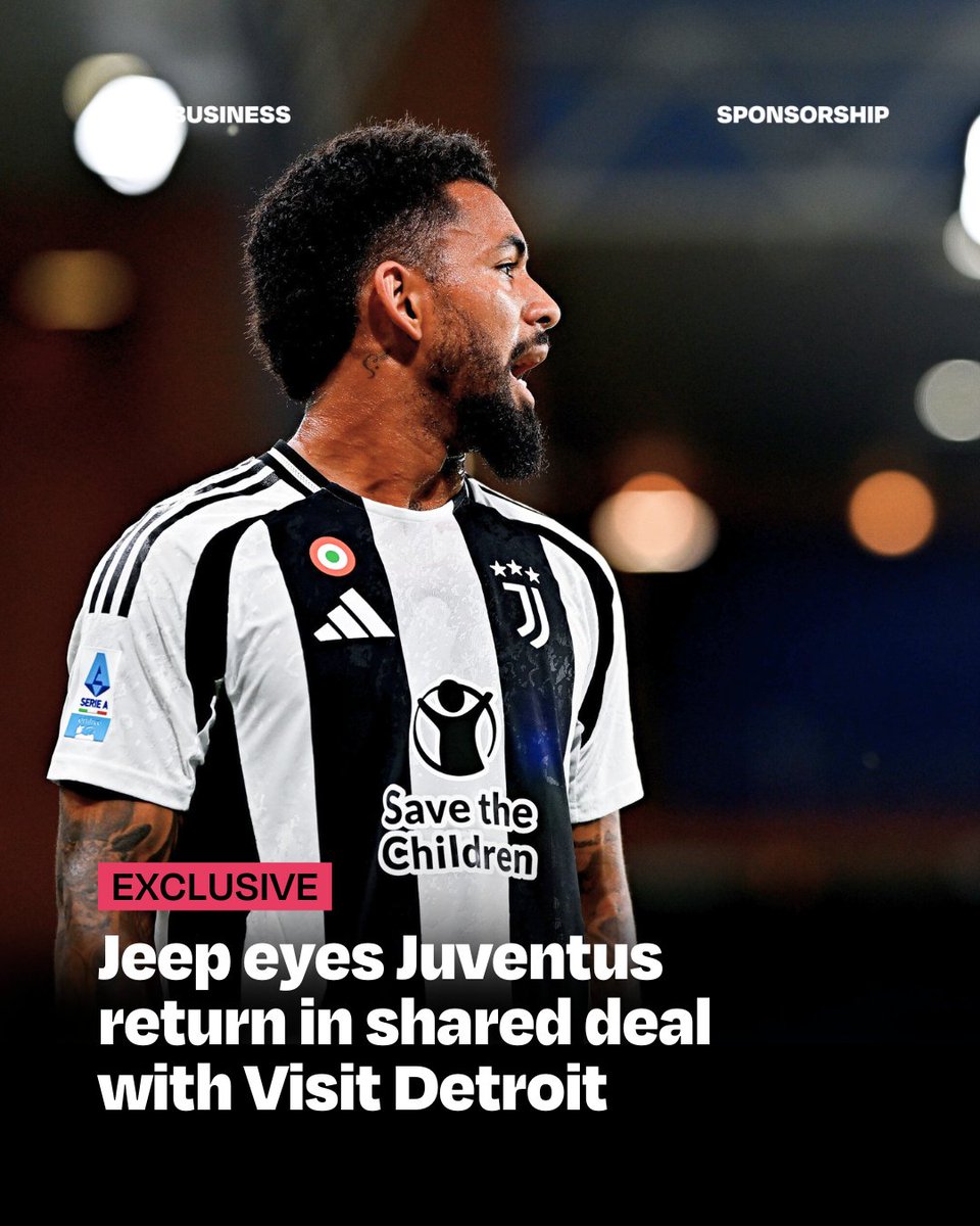 SportBusiness's tweet image. 𝗘𝗫𝗖𝗟𝗨𝗦𝗜𝗩𝗘: Jeep is considering making a surprise return as #Juventus&apos; front-of-shirt sponsor as part of a proposal to share the asset with tourism body Visit Detroit.

The two brands are in advanced discussion about agreements that would see them jointly adorn the men’s…