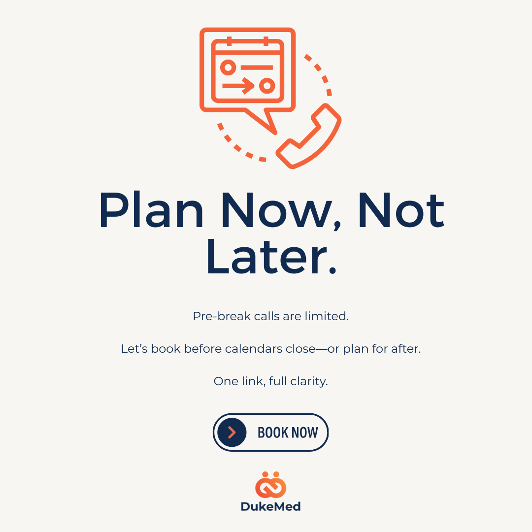 Out of office: 21–25 April.
Short weeks + full calendars = book now if we’ve been meaning to chat.

🔗 dukemed.com.au/contact
Hiring brief, career move, or just a check-in—15, 30, or 45 min options.

#medtech #executivesearch #bookahead