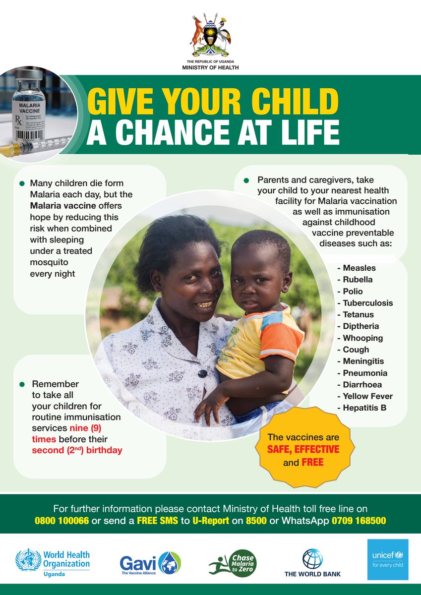 The Ministry of Health is so optimistic that if this practice is embraced, our children get  protected against the complications of the tragic malaria fever. This vaccine is free of charge at all health facilities.#malariavaccineug <a href="/MinofHealthUG/">Ministry of Health- Uganda</a> <a href="/DeeSandy20/">DeeDi</a>