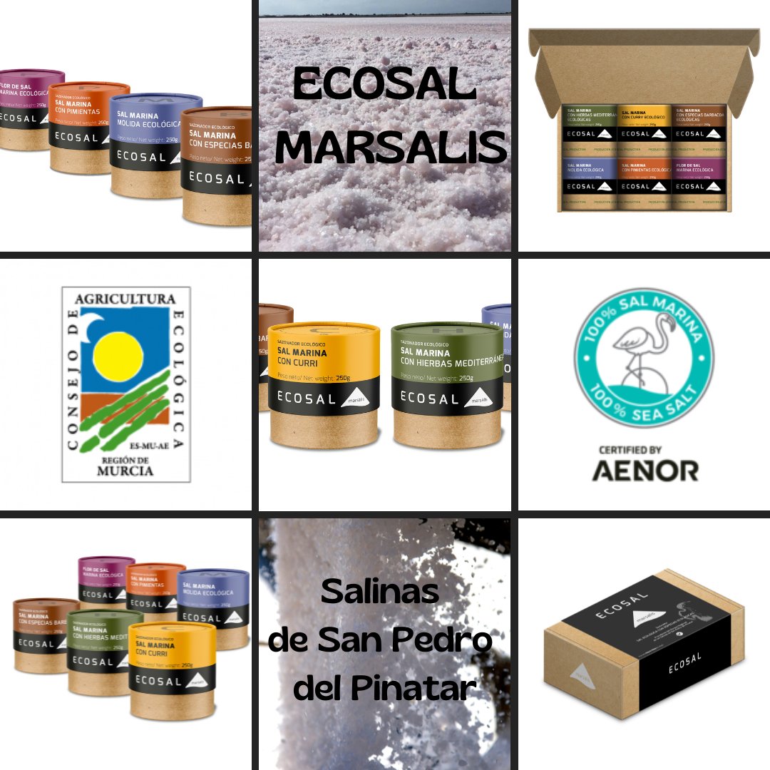 Estimados seguidores,
Nos complace presentaros el rediseño de nuestra gama de Sal Molida y Flor de Sal de las Salinas del Parque Regional de San Pedro del Pinatar Ecosal Marsalis. 
Sal 100% Marina, 100% Sostenible y 100% Ecológica.