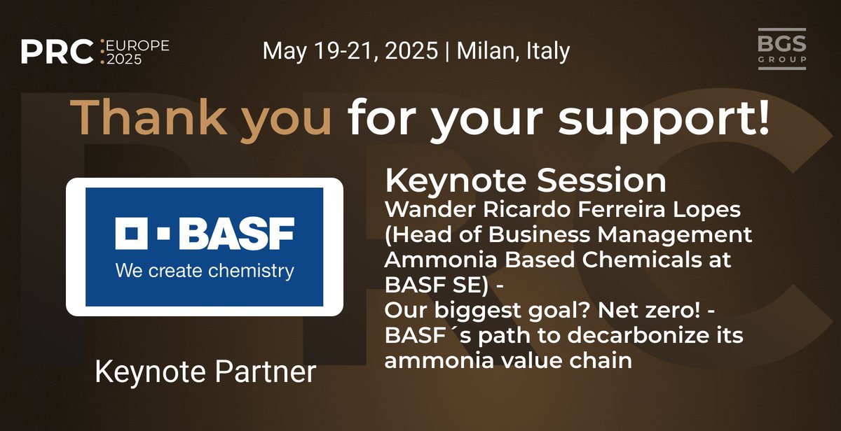 🤝 PRC Europe 2025 welcomes <a href="/BASF/">BASF</a> - the Keynote Partner

🧪 BASF creates chemistry for a sustainable future, combining economic success with environmental protection and social responsibility.

🗓️ #PRCEurope2025 | May 19-21 | Milan

Learn more ➡️ sh.bgs.group/2lk