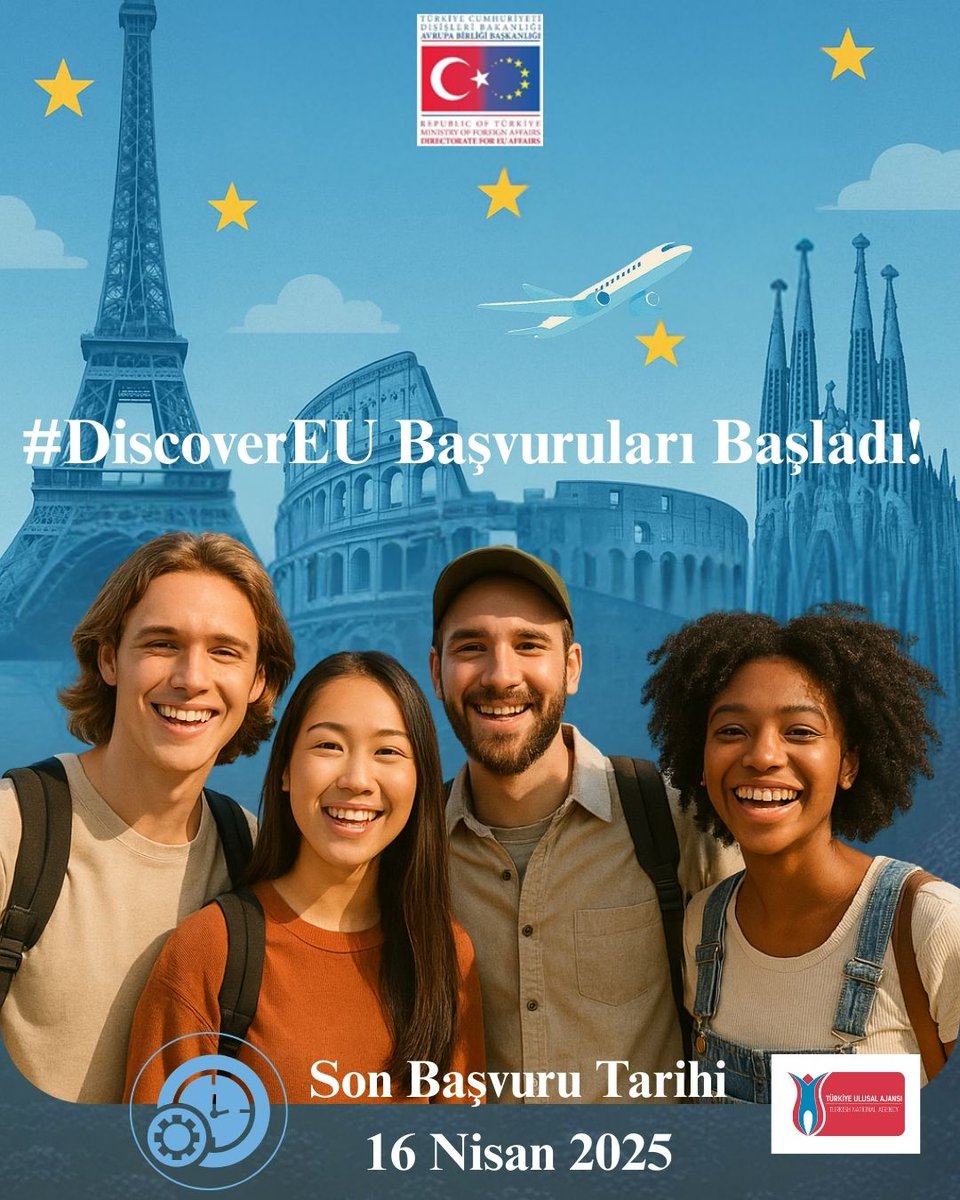 📢📢18 yaşındasınız ve AB ülkeleri başta olmak üzere 30’dan fazla ülkeyi keşfetmek mi istiyorsunuz?
#DiscoverEU 2025 yılı başvuruları başladı!
📅Son Başvuru: 16 Nisan 2025
Detaylar ve Başvuru: youth.europa.eu/discovereu_en