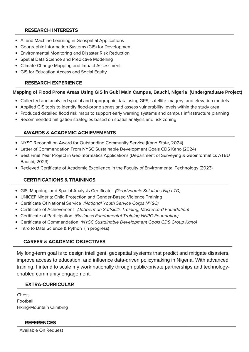 CV Sample for scholarship application.