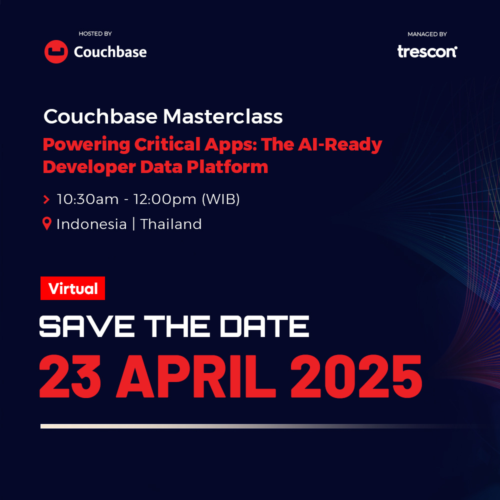 TresconGlobal's tweet image. The @Couchbase Virtual Masterclass – Indonesia is happening on 23 April 2025, 10:30 AM – 12:00 PM (WIB)
Explore how an AI-Ready Developer Database powers critical apps in this exclusive session with Couchbase experts. Limited spots—register now!
#AIApps #DevTech