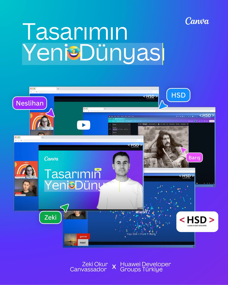 HUAWEI Student Developers (HSD) Sakarya iş birliğiyle gerçekleştirdiğimiz atölyede, Canva’nın yaratıcı gücünü birlikte keşfettik.

Katılımcıların ilgisiyle 1 saatlik plan, 2 saate yakın ilham dolu bir sohbete dönüştü.
<a href="/canva/">Canva</a> <a href="/canva_tr/">Canva Türkiye</a>