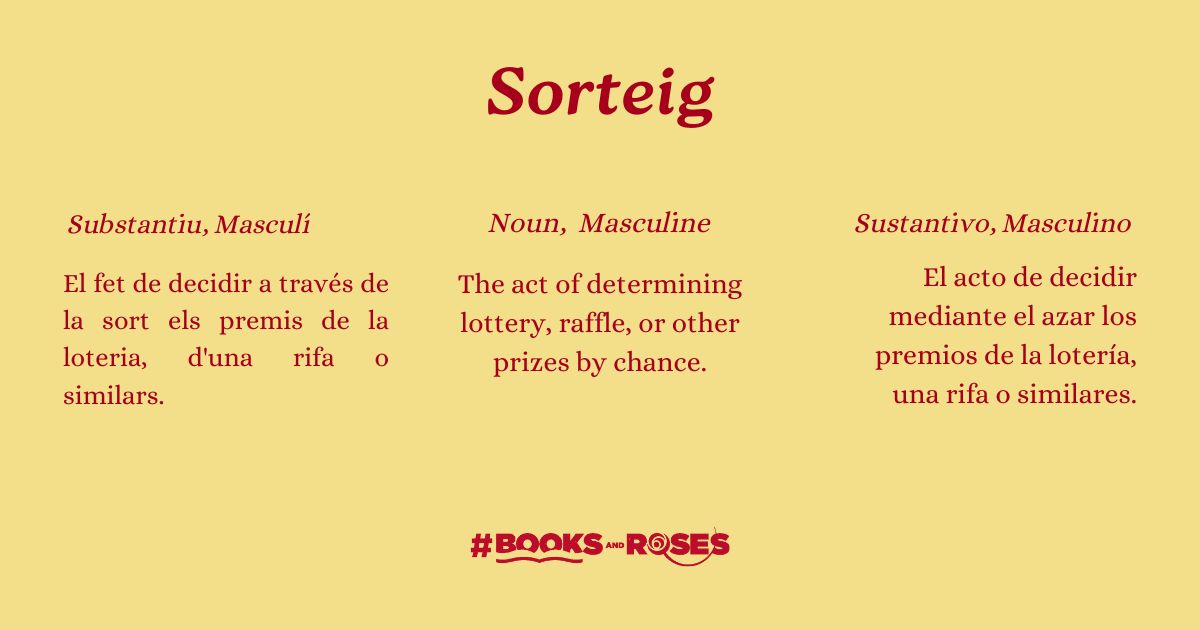 #BooksAndRoses (@booksrosesworld) on Twitter photo 🎟️✨ The word of the week is "sorteig" (draw, lottery)! The action of being chosen by chance—whether in a raffle, a lottery, or any game of luck.
Thanks to <a href="/GEnciclopedia/">Enciclopèdia Catalana</a> for the definition! 🎟️✨ The word of the week is "sorteig" (draw, lottery)! The action of being chosen by chance—whether in a raffle, a lottery, or any game of luck.
Thanks to <a href="/GEnciclopedia/">Enciclopèdia Catalana</a> for the definition!