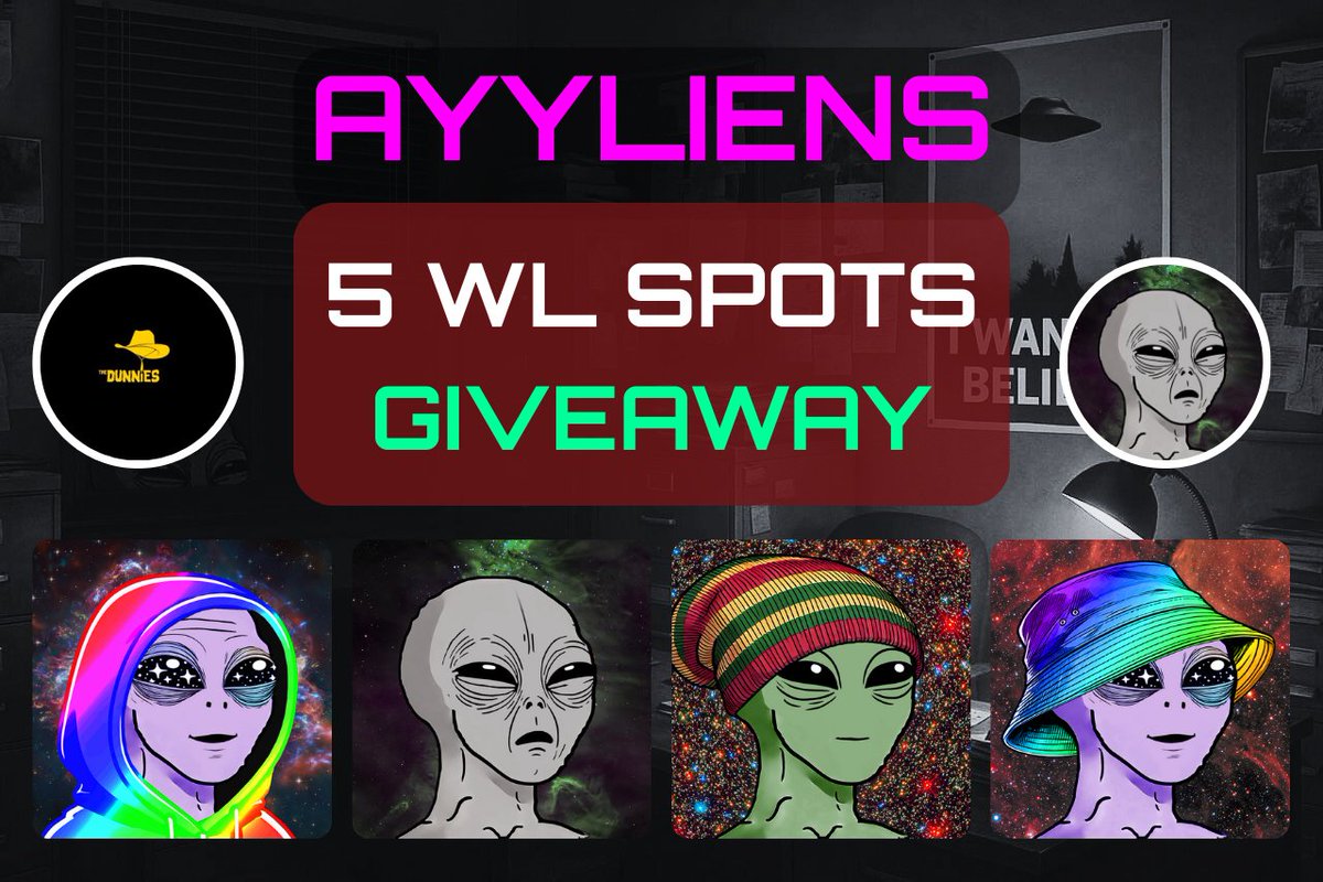 BREAKING NEWS 
We are teaming up with <a href="/suiayyliens/">Ayyliens</a> for an exclusive GIVEAWAY! 
 Win 5 WL spots for their upcoming NFT mint on #SUI
HOW TO ENTER:
• Follow <a href="/the_dunnies/">Dunnies</a> &amp; <a href="/suiayyliens/">Ayyliens</a> 
• Like, RT &amp; Tag 2 Friends in the comments using #SUI #NFTs
• Join our Discord: