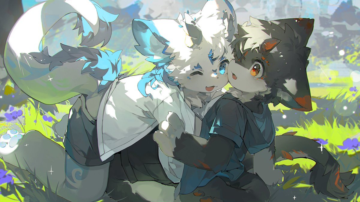 “墨辰～贴贴w！”
“诶呜……”
🎨：<a href="/jmpP5Bxu5cvV2jl/">催红柿</a>  催红柿老师画得好萌好可爱…诶嘿嘿（流口水）