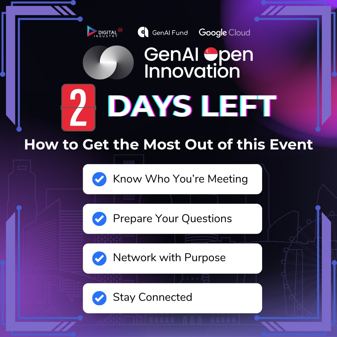 genaifund_ai's tweet image. 1/
🚀 2 Days to GOI: How to Get the Most Out of GenAI Open Innovation
With GenAI Open Innovation just around the corner, here’s how you can prepare to make the most of this power-packed event! 👇🧵
#GenAIOpenInnovation #AIatScale #EnterpriseAI