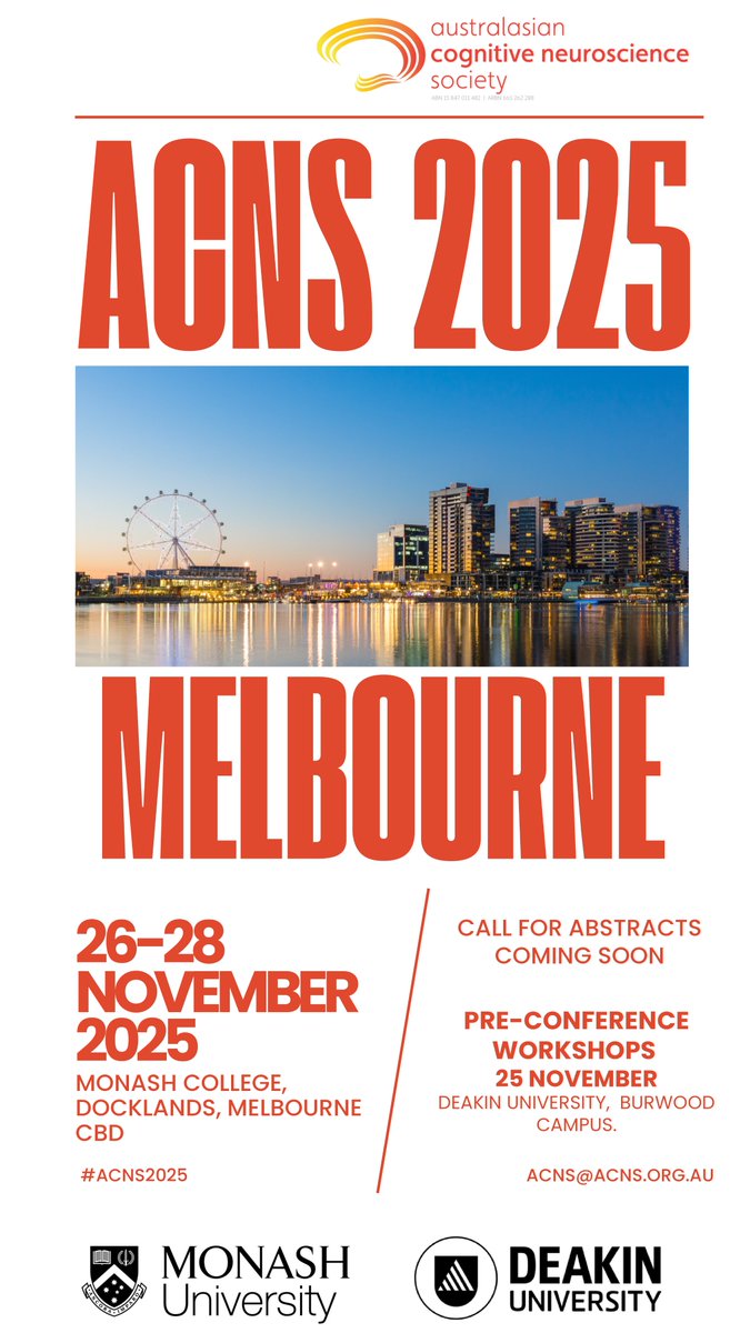 Save the Date #ACNS2025 
<a href="/ACNS_Official/">Australasian Cognitive Neuroscience Society</a>