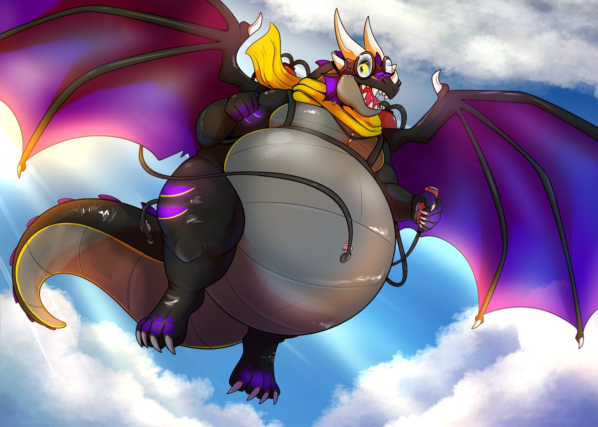 A dragon as hefty as Zael is often asked how he manages to fly - the answer is: lots and lots of helium! Best not to overfill now, otherwise he'll be stuck floating away in the open sky forever!

ADORABLE c0mmish done by <a href="/SnitchingSnitch/">Snitch</a>!