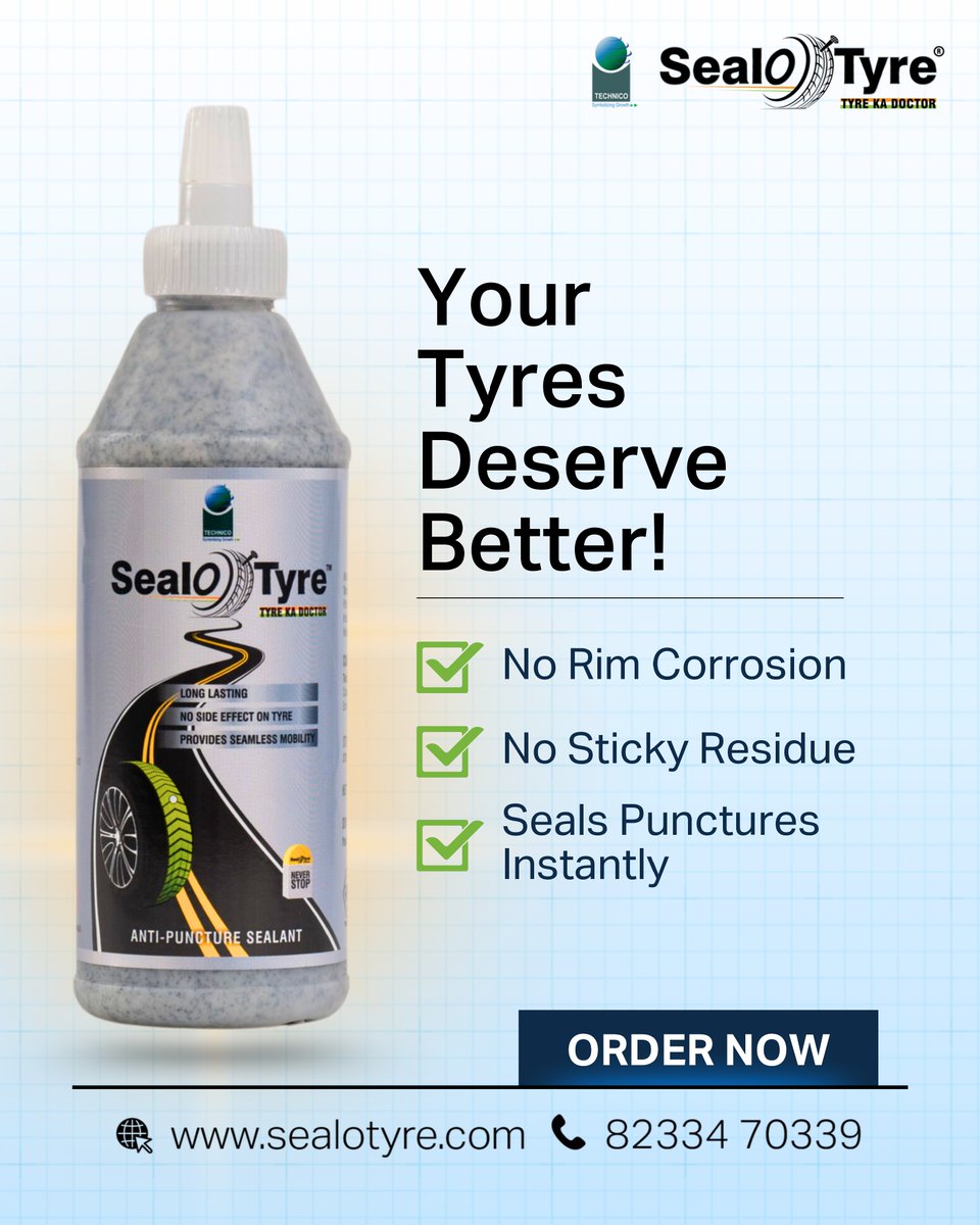 sealotyre's tweet image. 🛞 All sealants aren’t equal!
Wrong ones = Rim rust, tyre damage &amp;amp; costly repairs.
✅ Seal-O-Tyre is non-corrosive, safe &amp;amp; seals instantly—no mess, no damage!

Fix it right. Drive smart.

📞 +91 82334 70339 | 🌐 sealotyre.com

#SealOTyre #NoMoreFlats #RimProtection