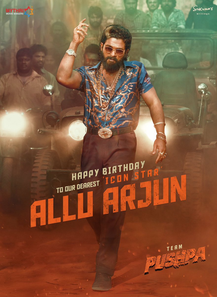 Pushpa (@pushpamovie) on Twitter photo Happy Birthday to our dearest Icon Star <a href="/alluarjun/">Allu Arjun</a> ❤🔥
With your dedication and passion, you have become a brand for great cinema. Wishing you many more Blockbuster years ahead ✨
-Team #Pushpa
#HappyBirthdayAlluArjun 🔥 Happy Birthday to our dearest Icon Star <a href="/alluarjun/">Allu Arjun</a> ❤🔥
With your dedication and passion, you have become a brand for great cinema. Wishing you many more Blockbuster years ahead ✨
-Team #Pushpa
#HappyBirthdayAlluArjun 🔥