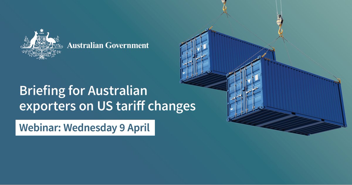 Australian exporters and businesses are invited to a briefing on US tariff changes on Wednesday 9 April at 11:00am AEST. 

Representatives from DFAT, Austrade, and the Department of Agriculture, Fisheries and Forestry will provide an update and respond to questions.