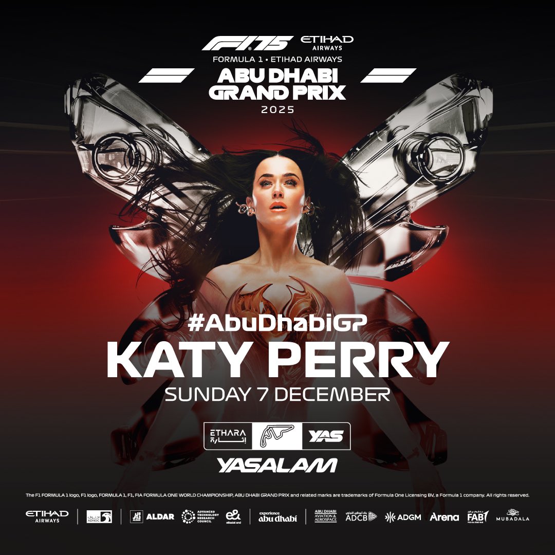 Formula 1 Etihad Airways Abu Dhabi Grand Prix (@abudhabigp) on Twitter photo You will hear her ROAR! 🐯🎤
Pop sensation <a href="/katyperry/">KATY PERRY</a> will light up Etihad Park on Sunday 7 December as she joins this year's #AbuDhabiGP After-Race Concerts line-up! 🎇
Get your Golden Circle Upgrade NOW.
🔗 bit.ly/GCU-KatyPerry
🎟️ Exclusive to #AbuDhabiGP ticket holders You will hear her ROAR! 🐯🎤
Pop sensation <a href="/katyperry/">KATY PERRY</a> will light up Etihad Park on Sunday 7 December as she joins this year's #AbuDhabiGP After-Race Concerts line-up! 🎇
Get your Golden Circle Upgrade NOW.
🔗 bit.ly/GCU-KatyPerry
🎟️ Exclusive to #AbuDhabiGP ticket holders