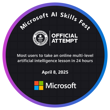 1PaoloTV's tweet image. I nabbed the Microsoft AI Skills Fest badge, see? 
Part o’ a big-time Guinness World Records heist! 

Check the dope: aiskillsfest.event.microsoft.com
#MicrosoftAISkillsFest #MicrosoftLearn #AIeducation