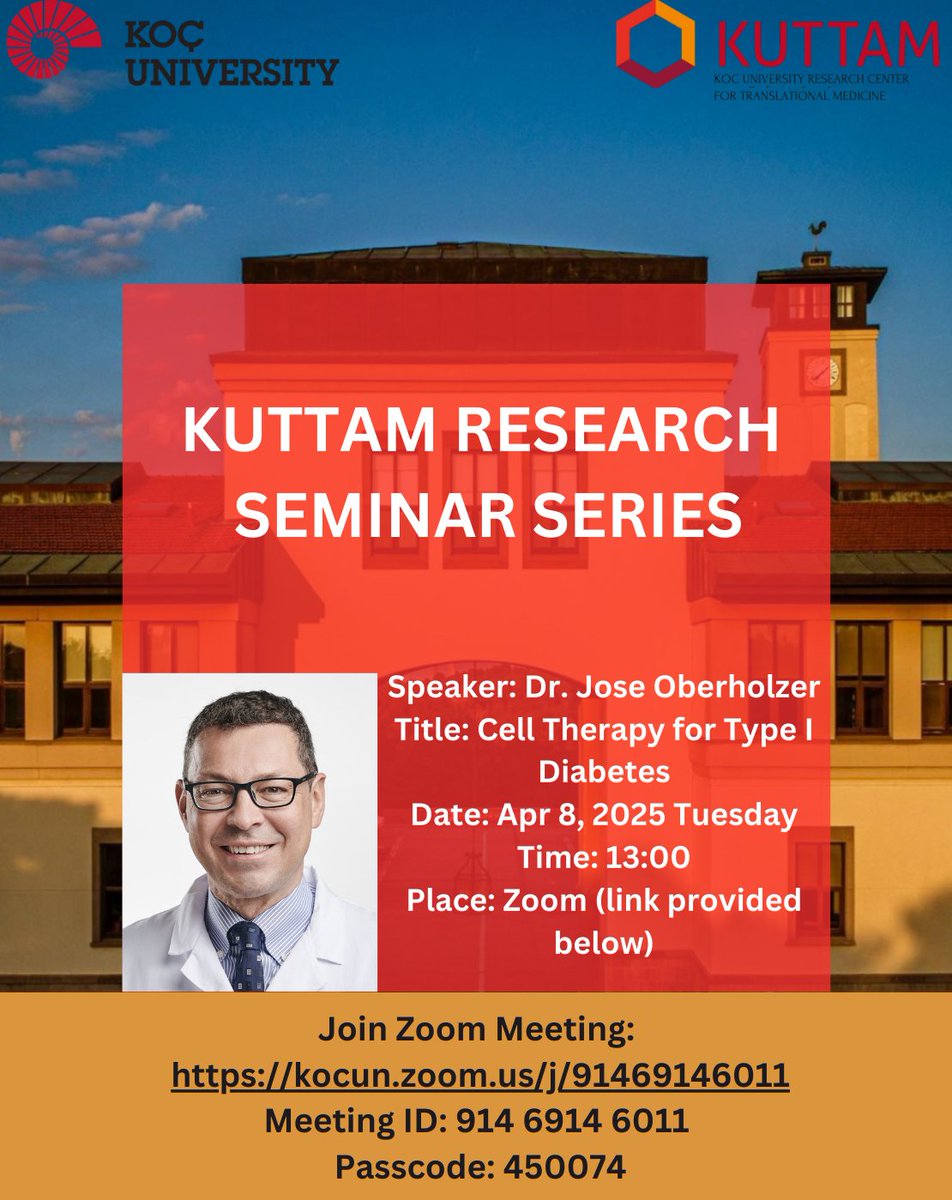 KUTTAM Araştırma Seminerleri 8 Nisan 2025 Salı 13:00’te çevrimiçi olarak değerli bilim insanı Dr. Jose Oberholzer’in konuşması ile devam edecektir.

#kuttam