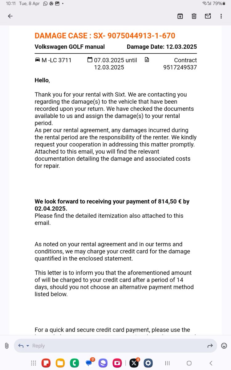 DiputheDK's tweet photo. @SixtDE  Trying to charge €814 for a superficial scratch on the rim when the original part only costs €220 and  with a€1100 insurance (false) coverage ! This isn’t the first time they’ve been caught looting their customers. Shameful practices! 😡 #sixtDE  #sixtUK #carrental https://t.co/6ovbxlXqFb