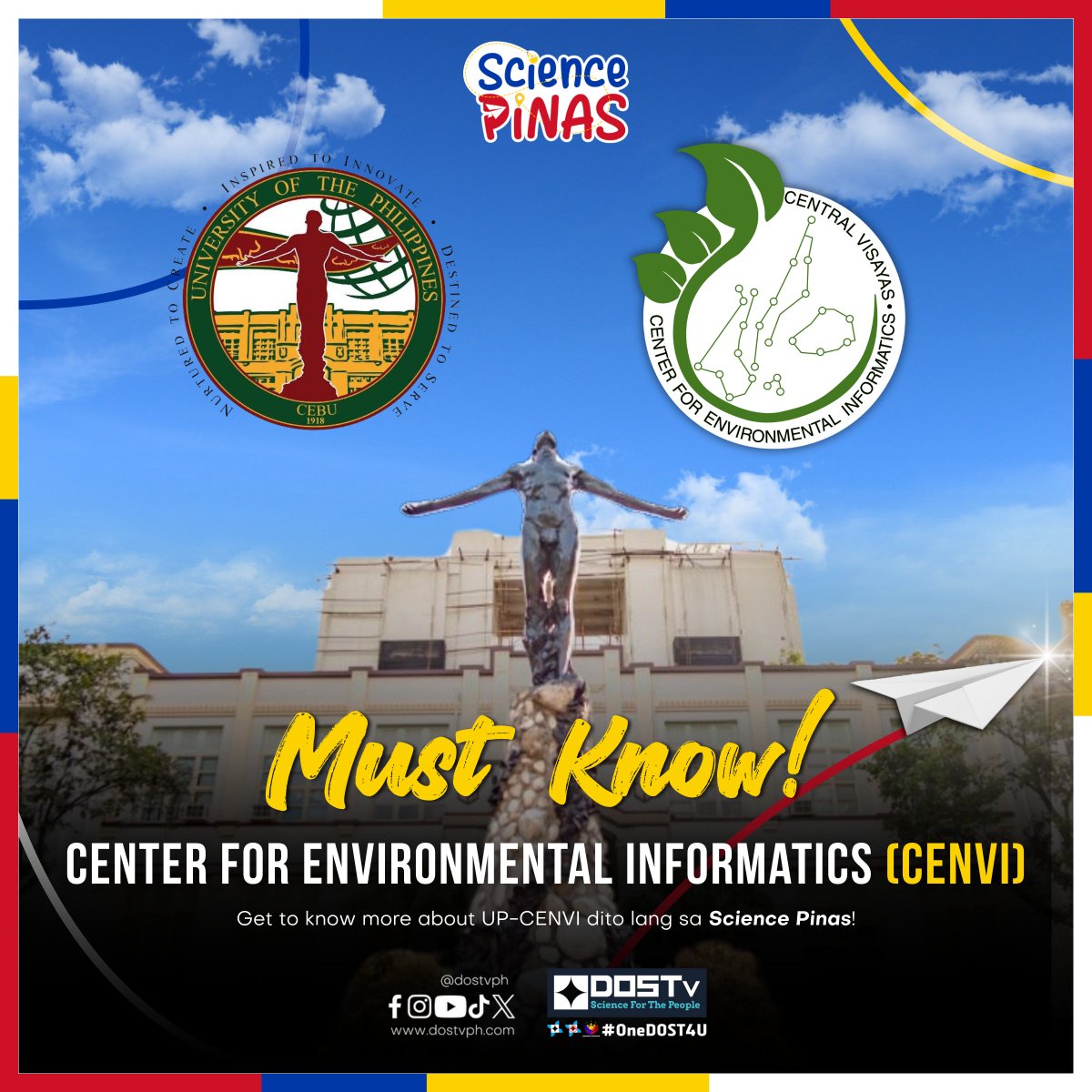 DOSTvPH's tweet photo. Sa tulong ng agham at teknolohiya, napapanatiling ligtas laban sa mga sakuna ang mga taga Central Visayas. 'Yan ang CENVI! Tara na't alamin natin kung ano nga ba ito sa latest episode ng #SciencePinas! 9AM on GTV and simulcast on DZBB! #DOSTv #CebuCENVI #OneDOST4U https://t.co/ghwGgYcaoF