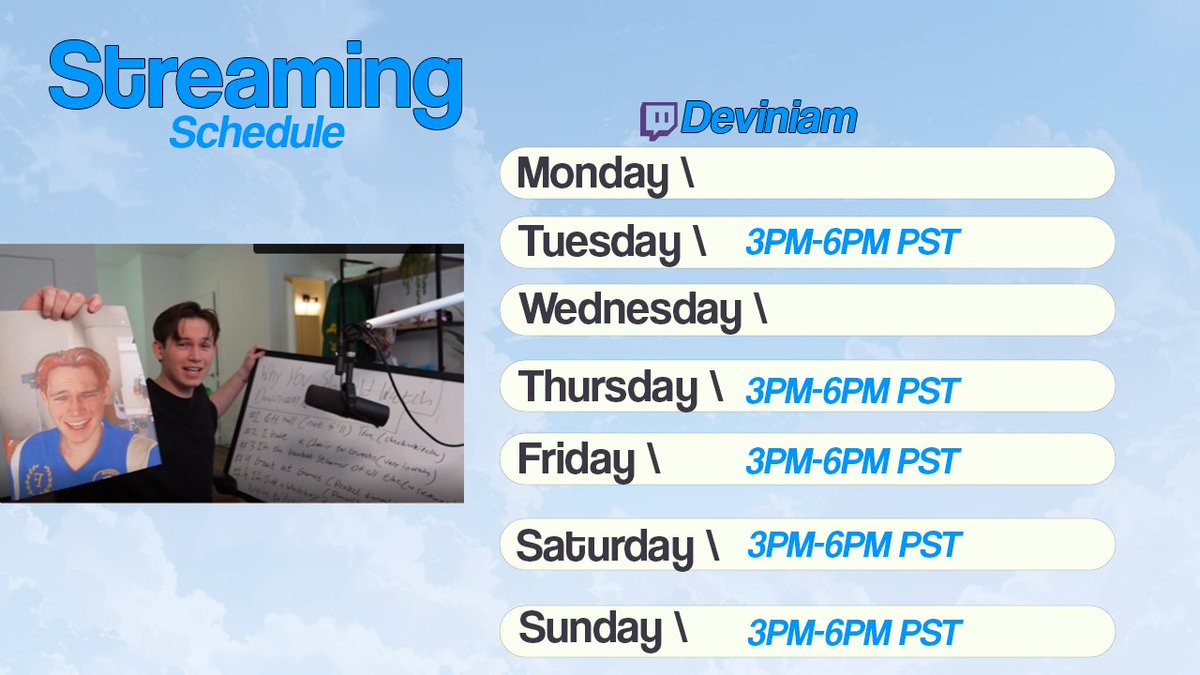 Hey y'all here is the stream schedule. Excited to start this journey