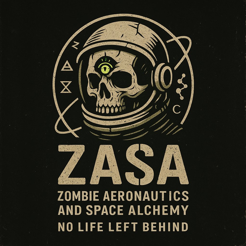 HalldorLevi's tweet image. Welcome to ZASA
Zombie Aeronautics and Space Alchemy
Where the undead explore the outer limits of the cosmos and forbidden science reigns supreme. Fueled by dark energy and ancient codes, we leave no life behind.
Join the mission. Transcend decay. Reimagine survival.