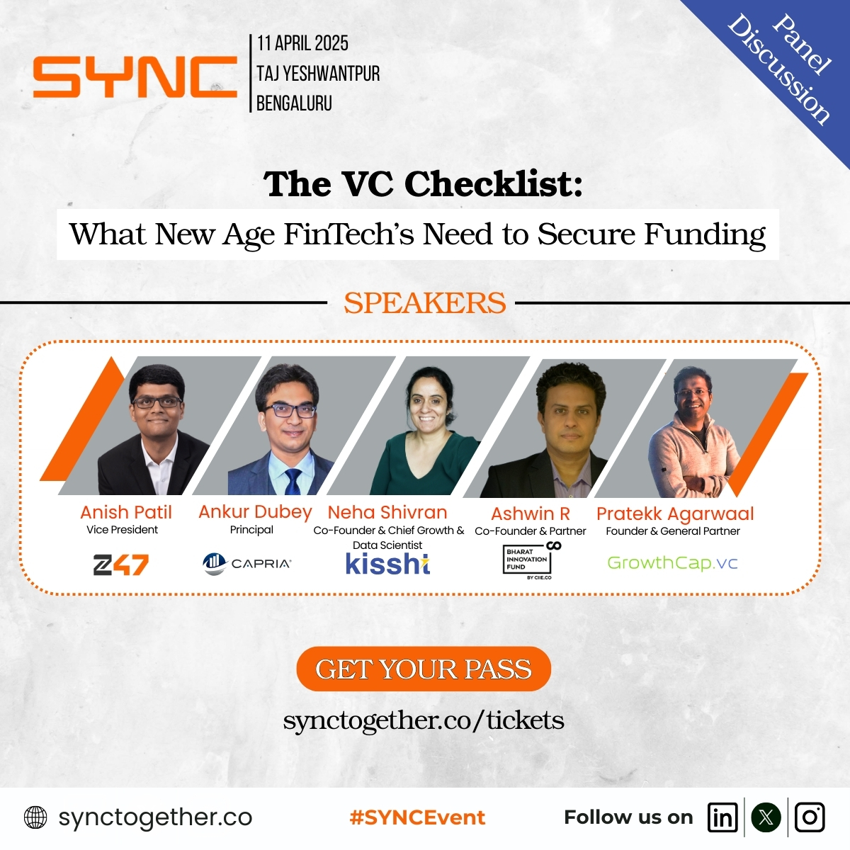 🚀 The VC Checklist: What New Age FinTech's Need to Secure Funding?

🔗 𝐒𝐞𝐜𝐮𝐫𝐞 𝐲𝐨𝐮𝐫 𝐩𝐚𝐬𝐬 𝐧𝐨𝐰: synctogether.co/tickets/

#SYNCBengaluru #FintechFunding #VCPerspectives #SYNCEvent