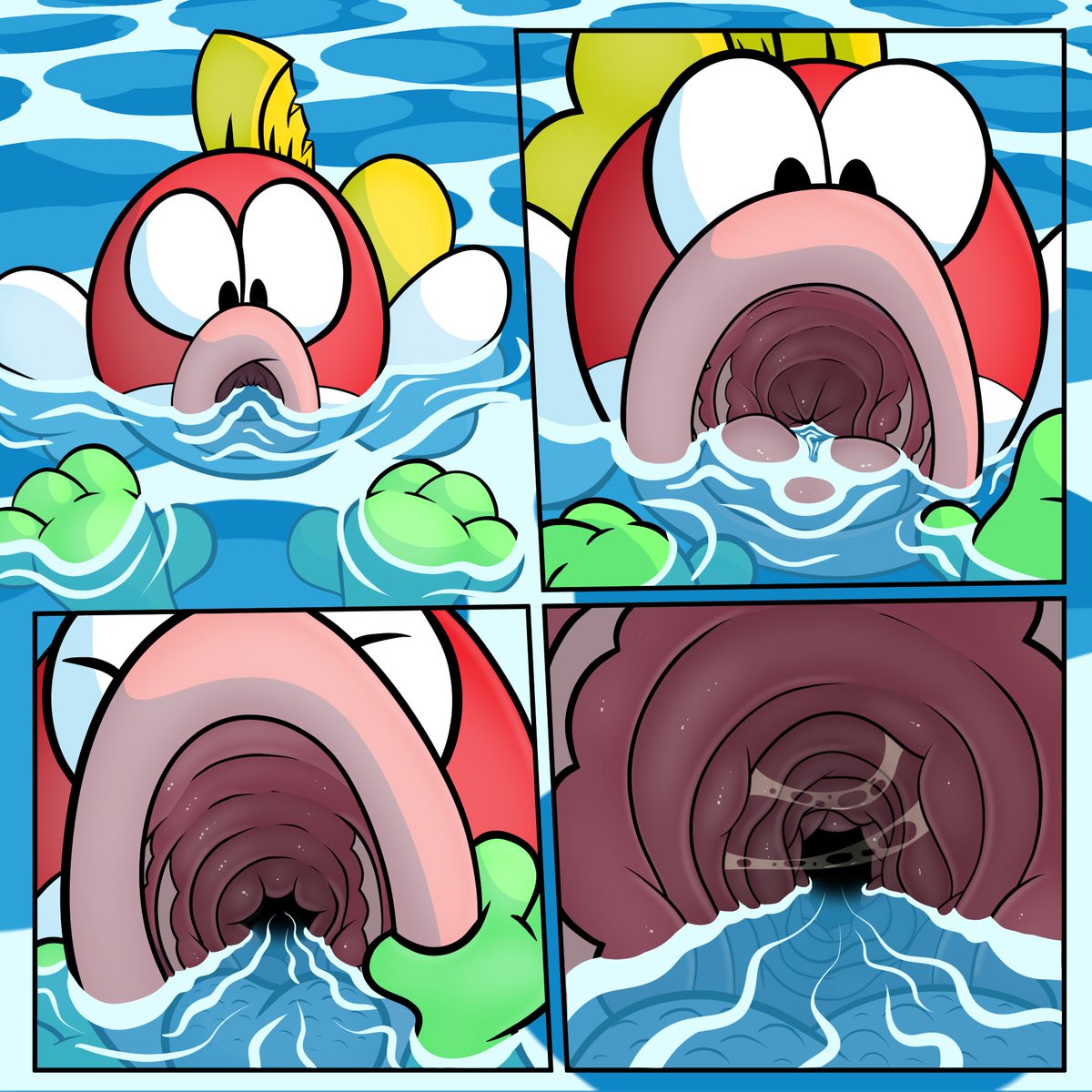 I found out Cheep-cheep is a playable character in the new Mario Kart. I love him ;v;

Here, have a Yoshi becoming fish-food. Fish got them cool sphincter-throats lol

Oops vore