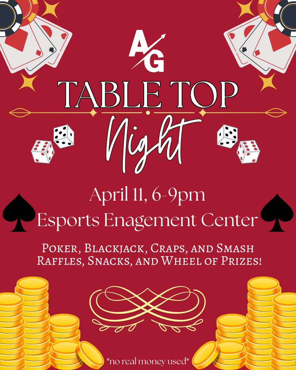 Kick off April with Aztec Gaming at our Table Top Night on Friday 4/12!🃏✨

Table Top Night brings fun games including poker, blackjack, craps, &amp; more! Feeling lucky? Win fun prizes on our wheel of prizes, or use your won Azula Bucks to enter raffles for a chance to win more!🎰