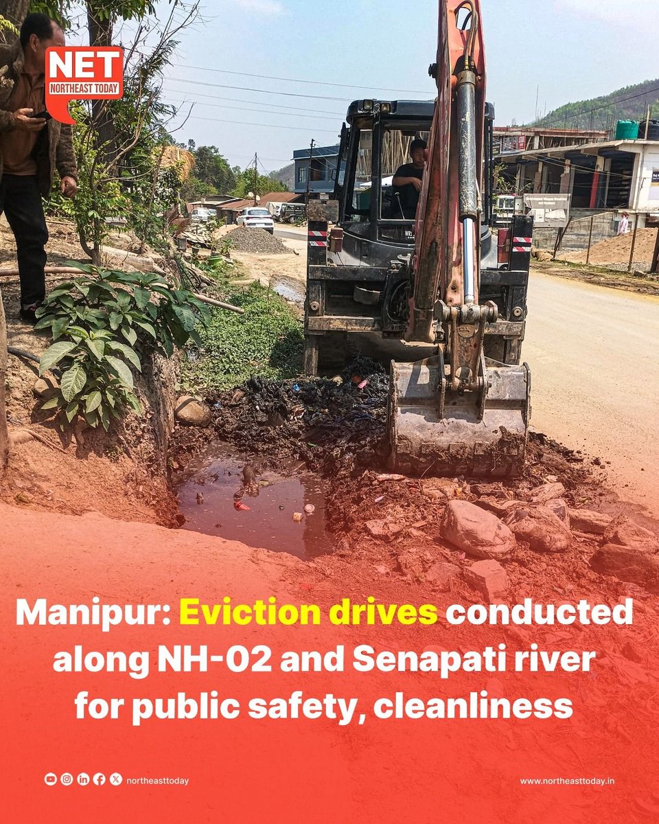 Order meets the road. 
Senapati District Administration launched a major eviction drive today, clearing illegal structures &amp; drainage blocks along NH-02 from Taphou Liangmai to Vishal Mall Junction.
A move towards safer, cleaner public spaces. 
#Manipur #Senapati #UrbanDiscipline