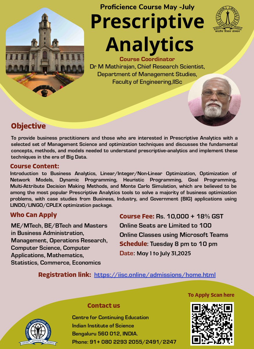cce_iisc's tweet image. Want to stand out in the data-driven world?
Learn how to optimize outcomes, make strategic decisions, and create value from data like never before. 📊
Know more: cce.iisc.ac.in/cce-proficienc…
#IIScBangalore #Analytics #AdvancedAnalytics #AnalyticsForBusiness #PrescriptiveAnalytics