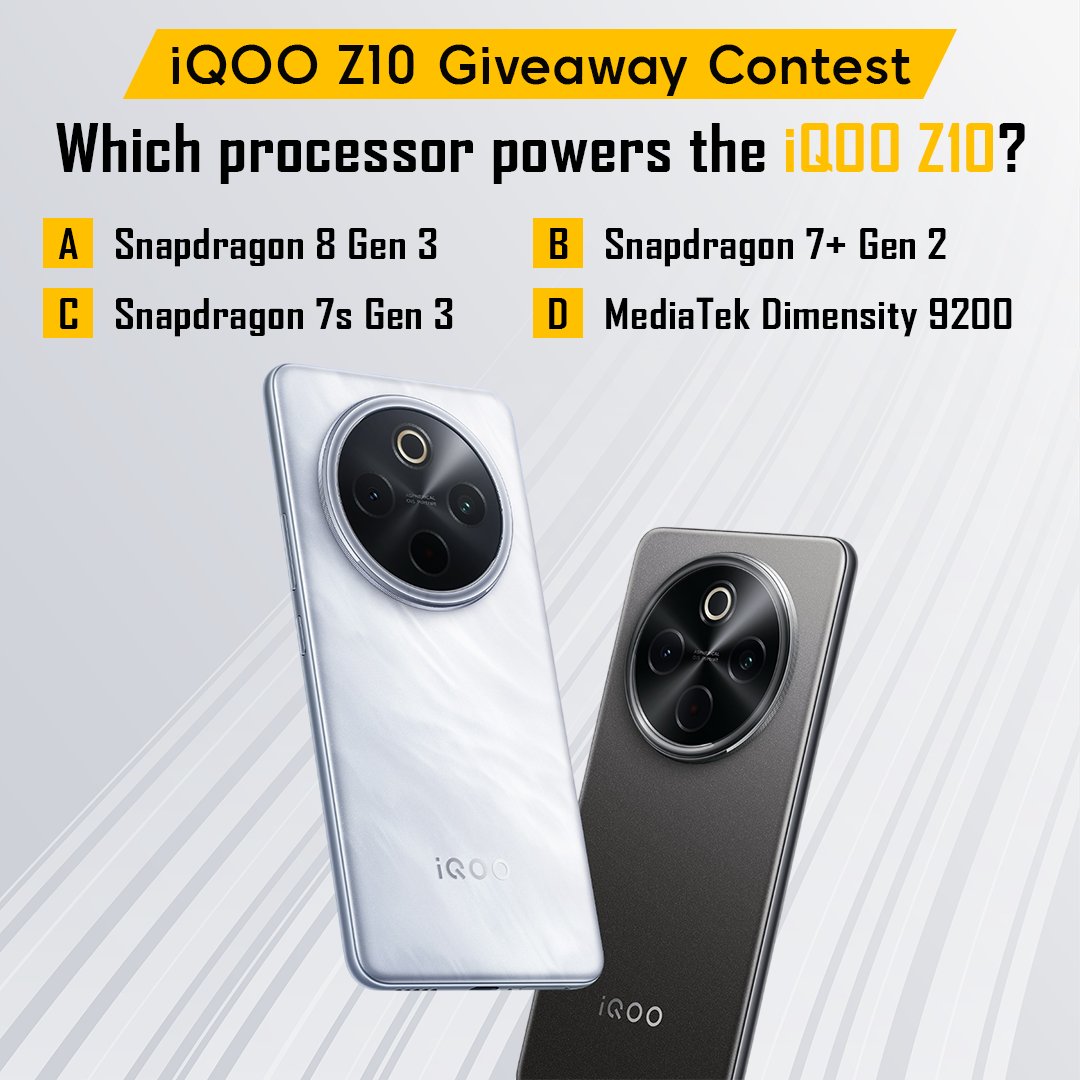 #iQOOZ10 Giveaway Alert 🚨

Step 1- Answer The Question, tag 3 friends and retweet.
Step 2- follow iqoocommunityind on instagram.
Step 3- follow the tagged Rangers 

Read this thread for all the steps and details:   community.iqoo.com/in/thread/88783
#iQOOZ10
#FullyLoadedForMegaTaskers