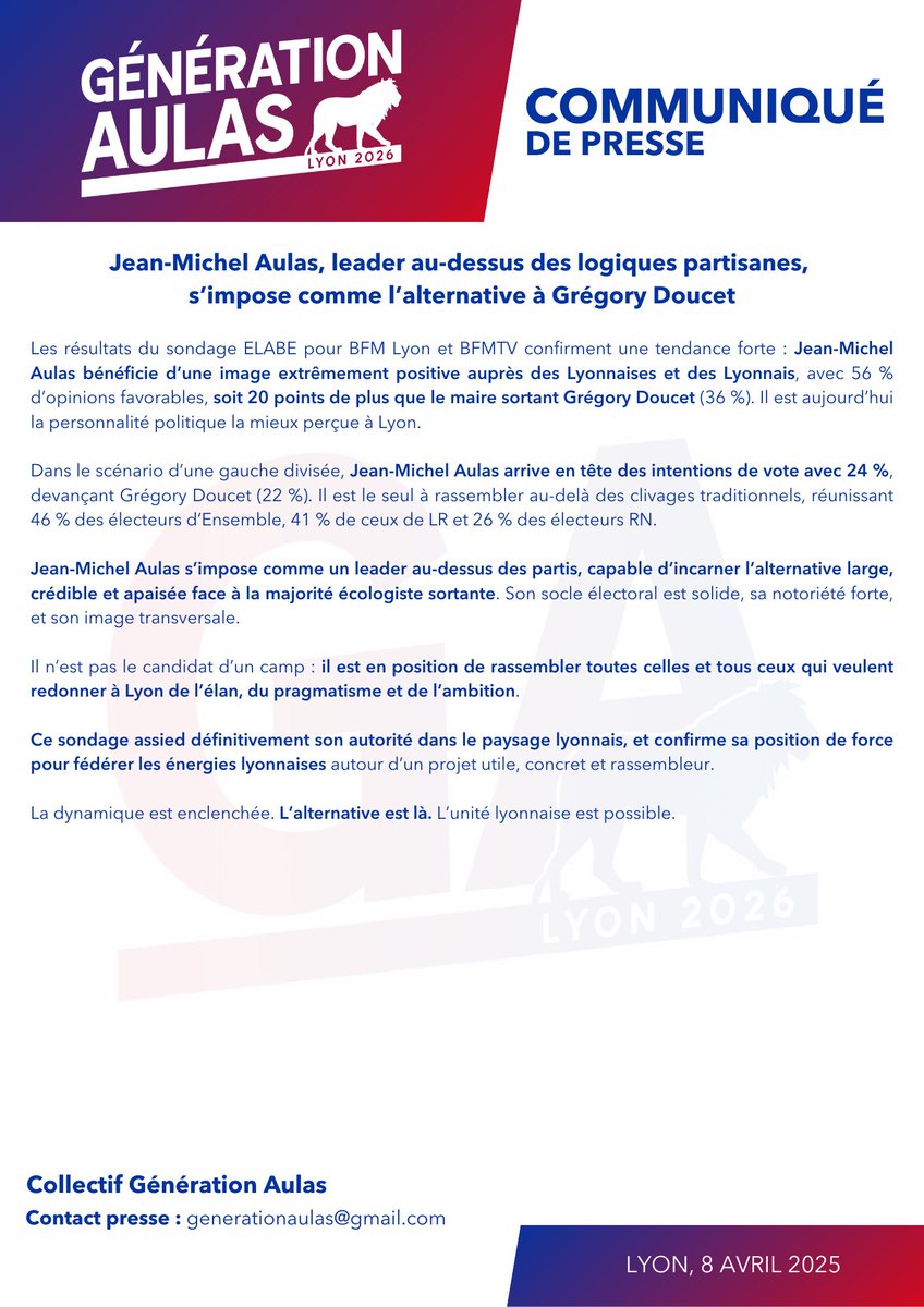 generationaulas's tweet photo. En réaction au sondage @BFMLyon qui place @JM_Aulas en tant que seul alternative à @Gregorydoucet ⬇️🦁 https://t.co/brZqQyfdtu