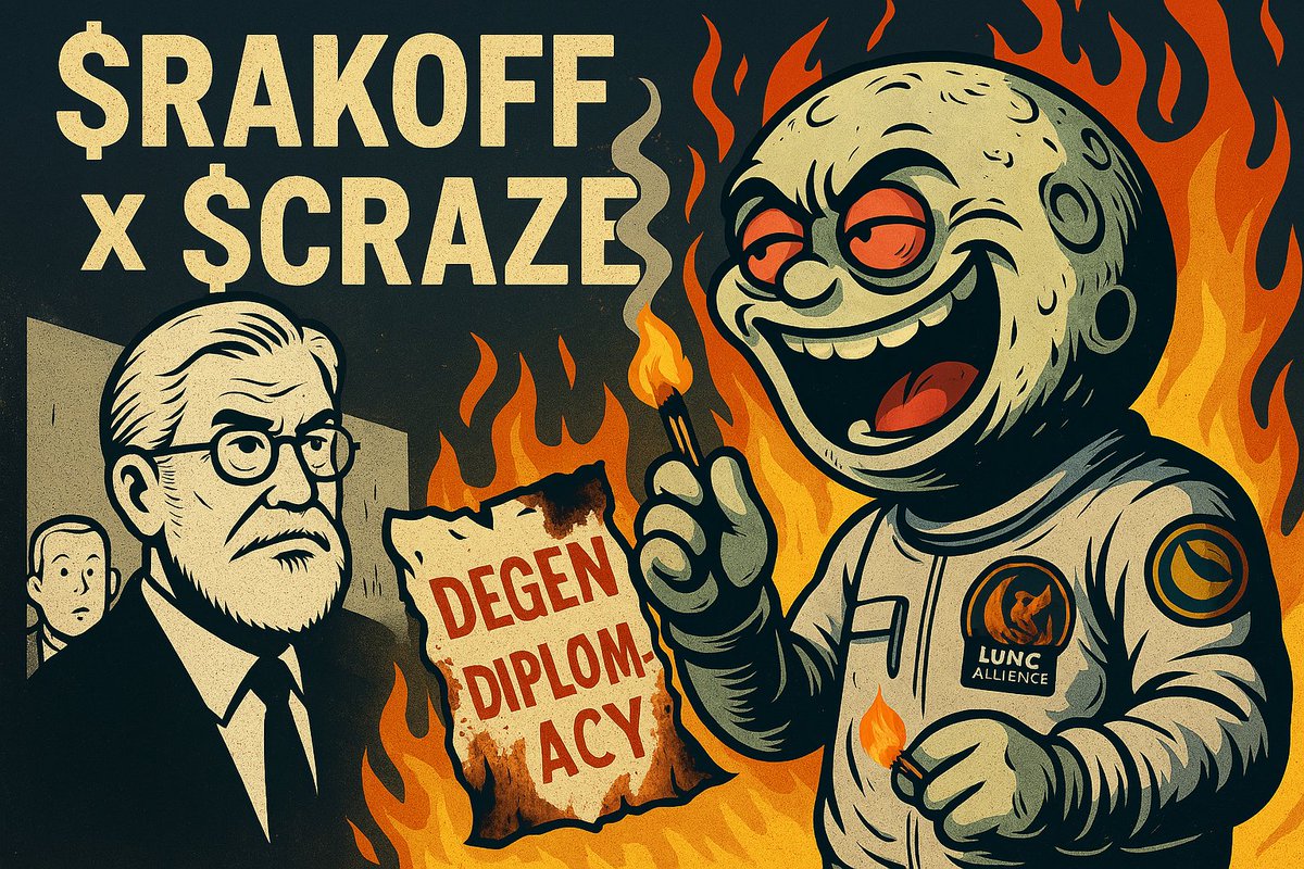 LunacyMeme's tweet photo. @BabyRakoffInu @JurisLuncVal @luncgoblins No copycats. No coats. Just straight jackets and matchsticks 😈🔥

You got OGs? We got unfiltered chaos.
$RAKOFF x $CRAZE — Degen Diplomacy activated 🤝
Chart’s unstable. Minds are too.
Join the madness 👉 https://t.co/ZrPzv2TySz

#LUNACY #CRAZE #RAKOFF #MoonikazeApproved #LUNC https://t.co/coGNtlgX14