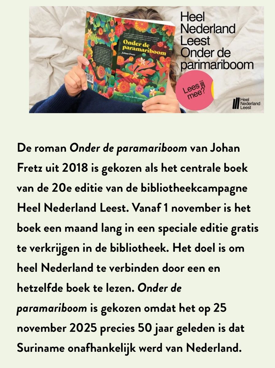 Het staat er echt dus het is zo: honderdduizenden Paramaribomen zullen in november te vinden zijn in het hele land! Wat een eer, en wat ongelooflijk hoe dit boek, deze Boom, maar blijft groeien! 🙏🏽❤️