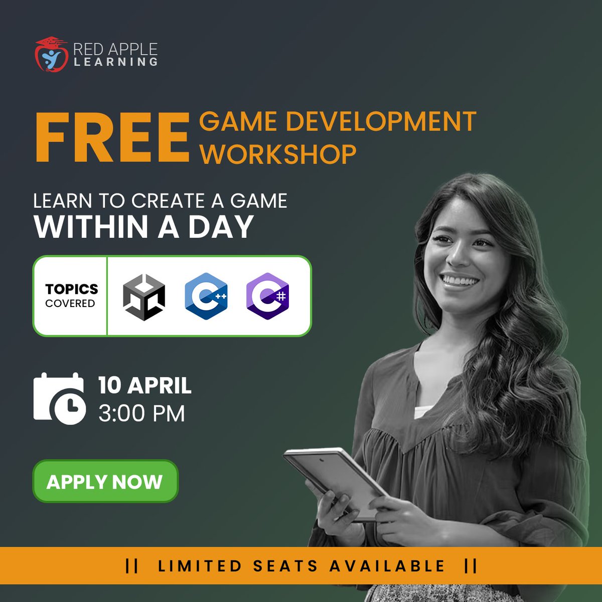 redapplekolkata's tweet image. 🔥 Dream of Creating Your Own Video Game? This is YOUR chance! 🎮
Join our FREE Game Development Workshop and Register Now for FREE: bit.ly/3XQonUD 👇
#gamedevelopment #gamedevelopmentworkshop #gamedevelopmentwork #redapplelearning #EnrollNow #LimitedSeats