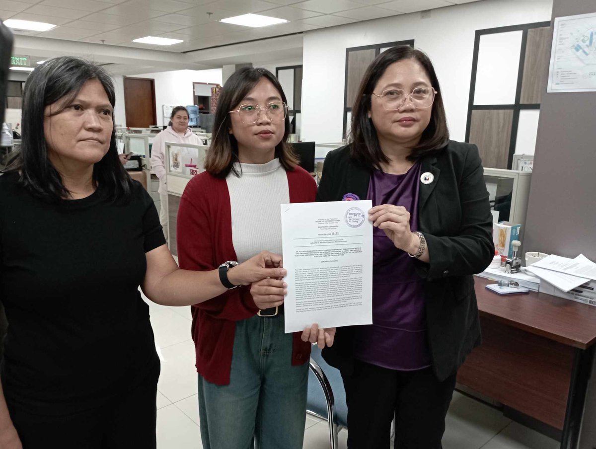 LOOK: Gabriela Women’s Party has filed House Bill No. 11493 or a measure seeking to introduce amendments to the Omnibus Election Code.

The bill proposes disqualification of candidates found guilty of misogynistic or discriminatory acts or remarks. | via <a href="/PaigeJavier/">Paige Javier</a>