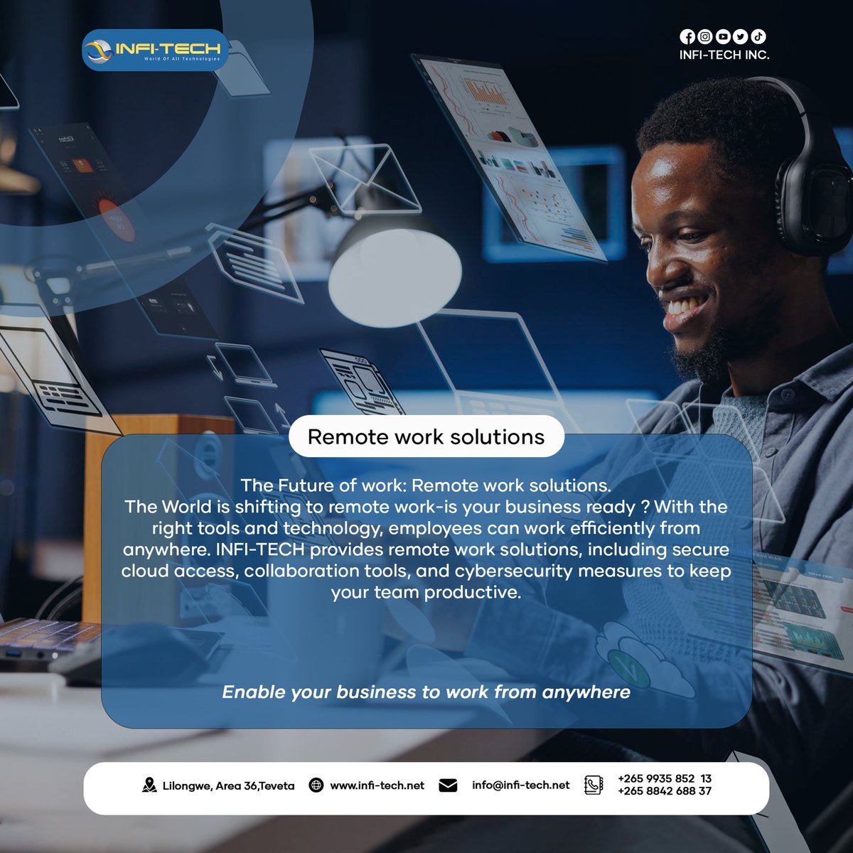 infitechmw's tweet image. 🌍 Remote Work Solutions by INFI-TECH

Enable your business to work from anywhere.

🌐 infi-tech.net | ✉️ info@infi-tech.net
📞 +265 993 852 13 | +265 8842 688 37

#RemoteWork #WorkFromAnywhere #InfiTech #DigitalSolutions #CloudAccess #Cybersecurity #TeamCollaboration