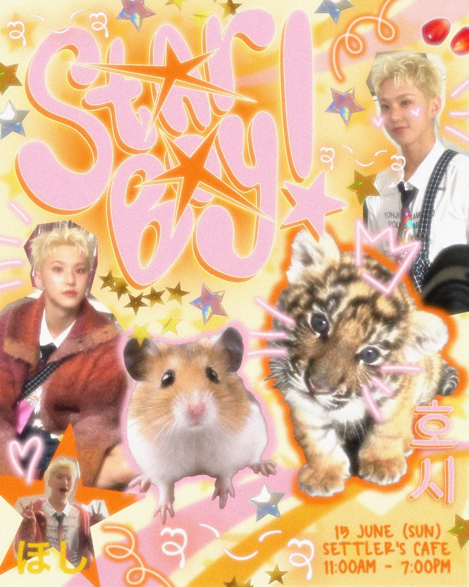 phrawgcraft's tweet photo. star boy! ⭐️🐯🐹

a celebration for our shining star ˚₊✩‧₊
[15 june sun, settlers cafe singapore, 11am-7pm]

a hoshi birthday cafe with all things hoshi themed 💛trinkets! crochet! design! see you there carats + horangdans!
#starboy ఇ◝‿◜ఇ #SEVENTEEN @heartemails https://t.co/7JDIYtfWT0