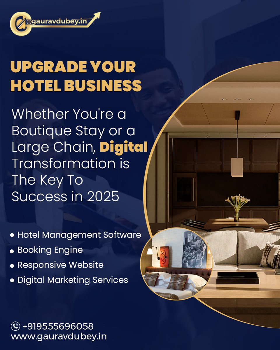 Is your hotel ready for 2025? 🏨
Guests expect seamless booking, fast replies &amp; modern experiences.
✅ Hotel Software
✅ Booking Engine
✅ Responsive Website
✅ Digital Marketing
visit our website: 👉 gauravdubey.in
📞 +91 9555696058
#hotelbusiness #digitalhotel