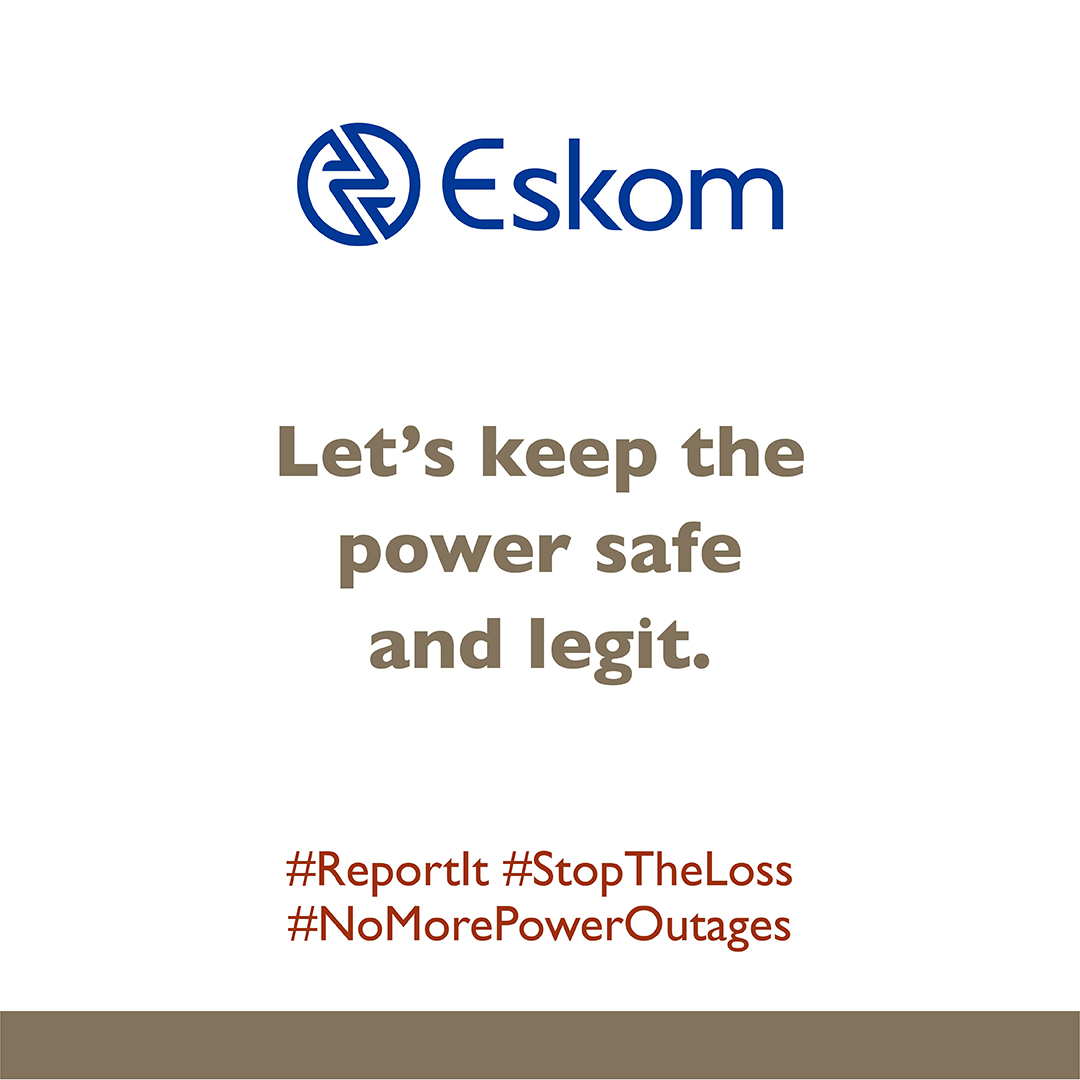 Eskom_SA's tweet photo. If you see anything suspicious, don’t just turn a blind eye, report it! Let’s keep the lights on and stay safe, together!
#ReportIt #StopTheLoss #NoMorePowerOutages https://t.co/Xe0NRQUeA2