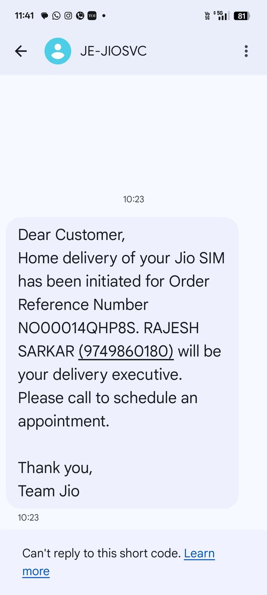 souravg83's tweet photo. What's happening @JioCare ? The number shared to receive my SIM card is switched off since yesterday. Please cancel the connection and refund the money. This is gross negligence @KolkataPolice please help https://t.co/IiCAx6NPAS